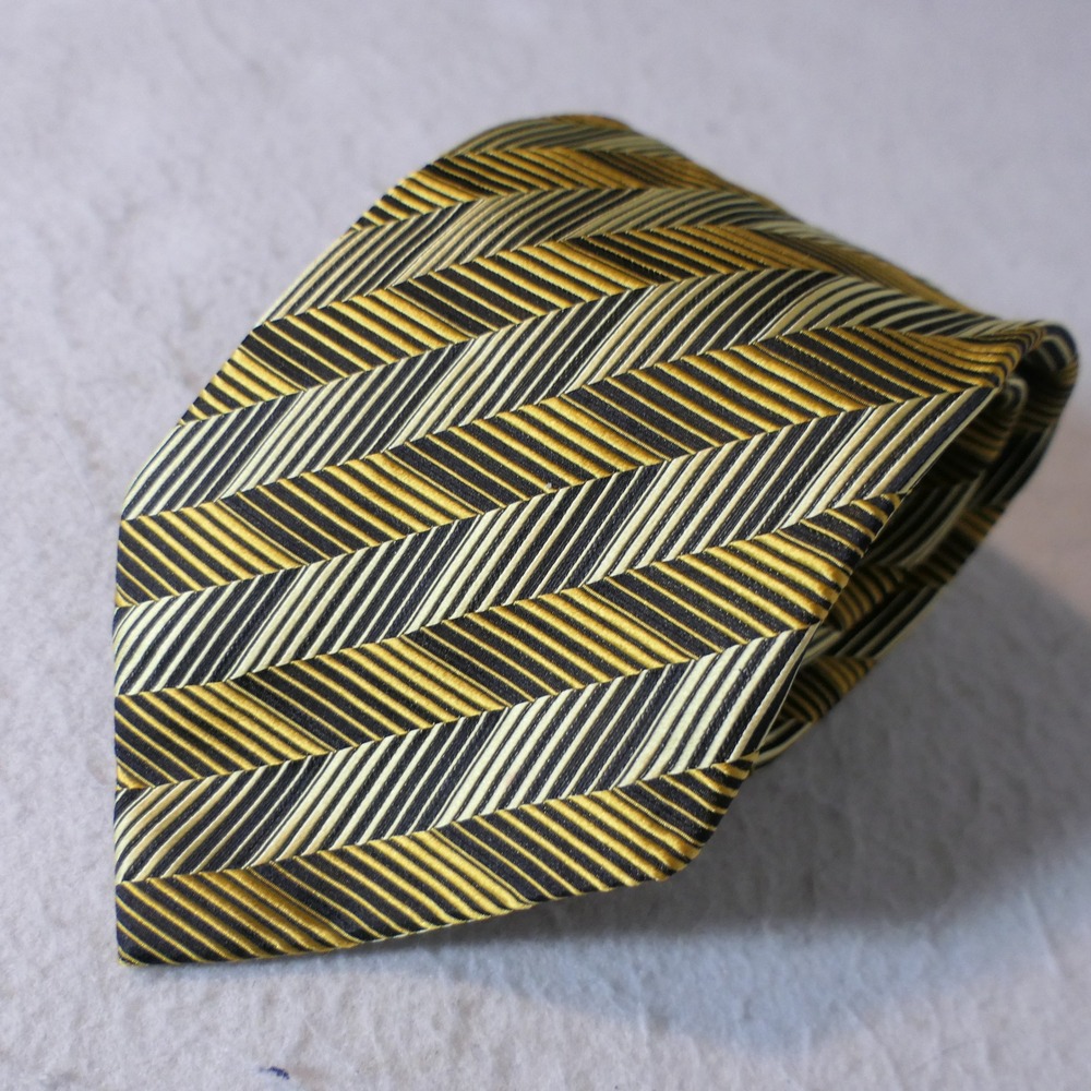 Ermenegildo Zegna Men 100% Silk Tie OS Gold Black Herringbone Luxury Italian